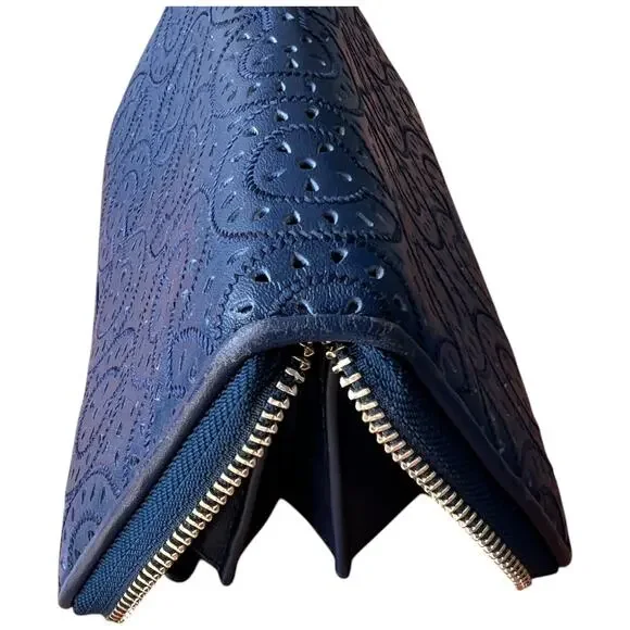 COACH Madison Blue Laser Cut Leather Accordion Zip-Around Wallet - Picture 5 of 12